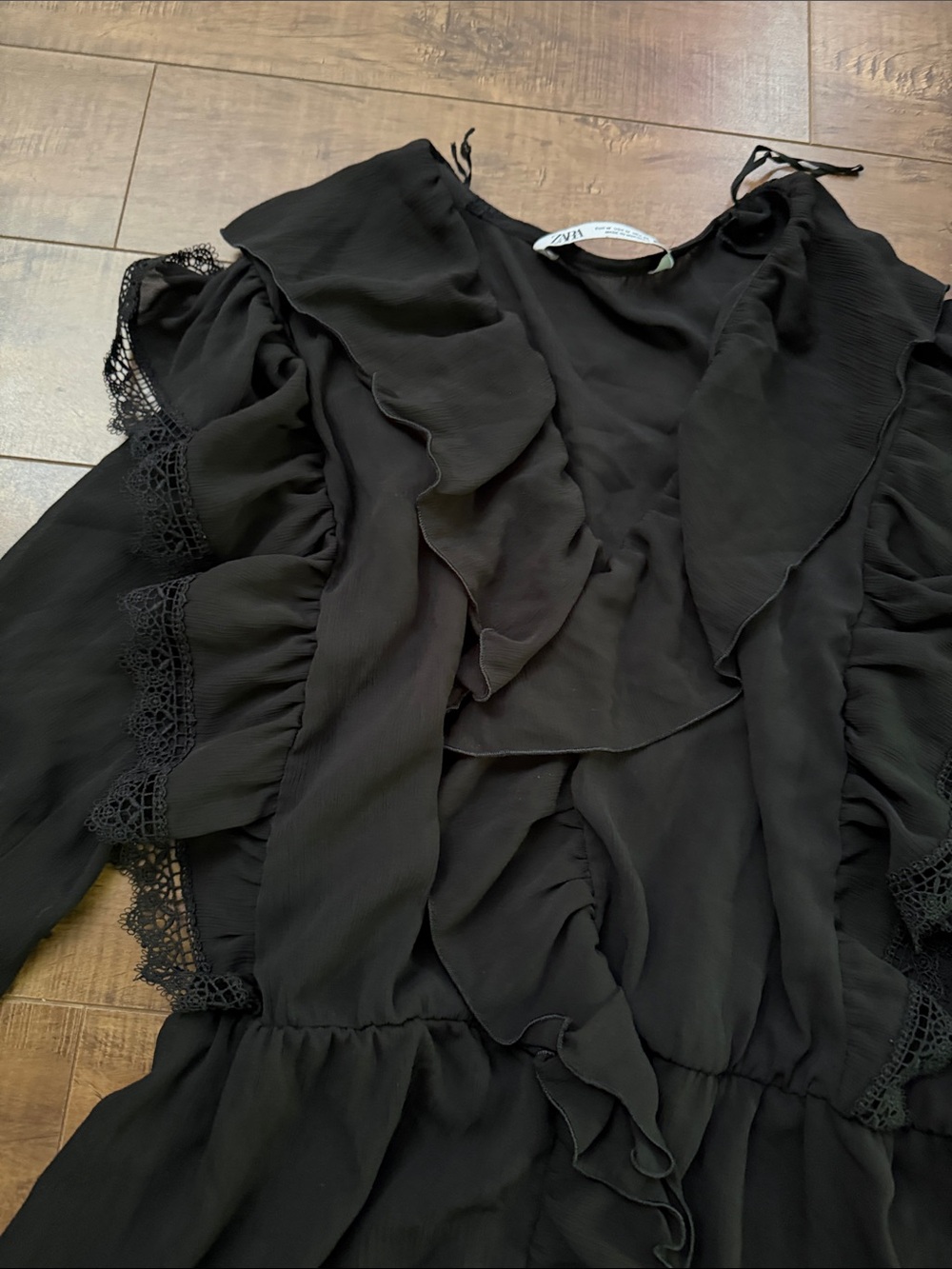 Zara Black Ruffle Mini Dress - Picture 4 of 6